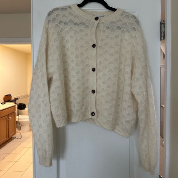 Zara Wool and Alpaca Blend Disc Knit Cardigan in Ecru - Picture 8 of 14